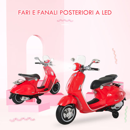 Electric Motorcycle for Children with Official Vespa License, 2 Wheels, Lights and Sounds, 108x49x75 cm, Red