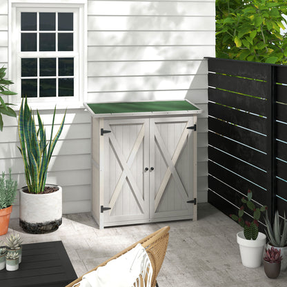 Outdoor Cabinet in Fir Wood with 2 Shelves with Waterproof Roof, 110x55x117 cm, Gray