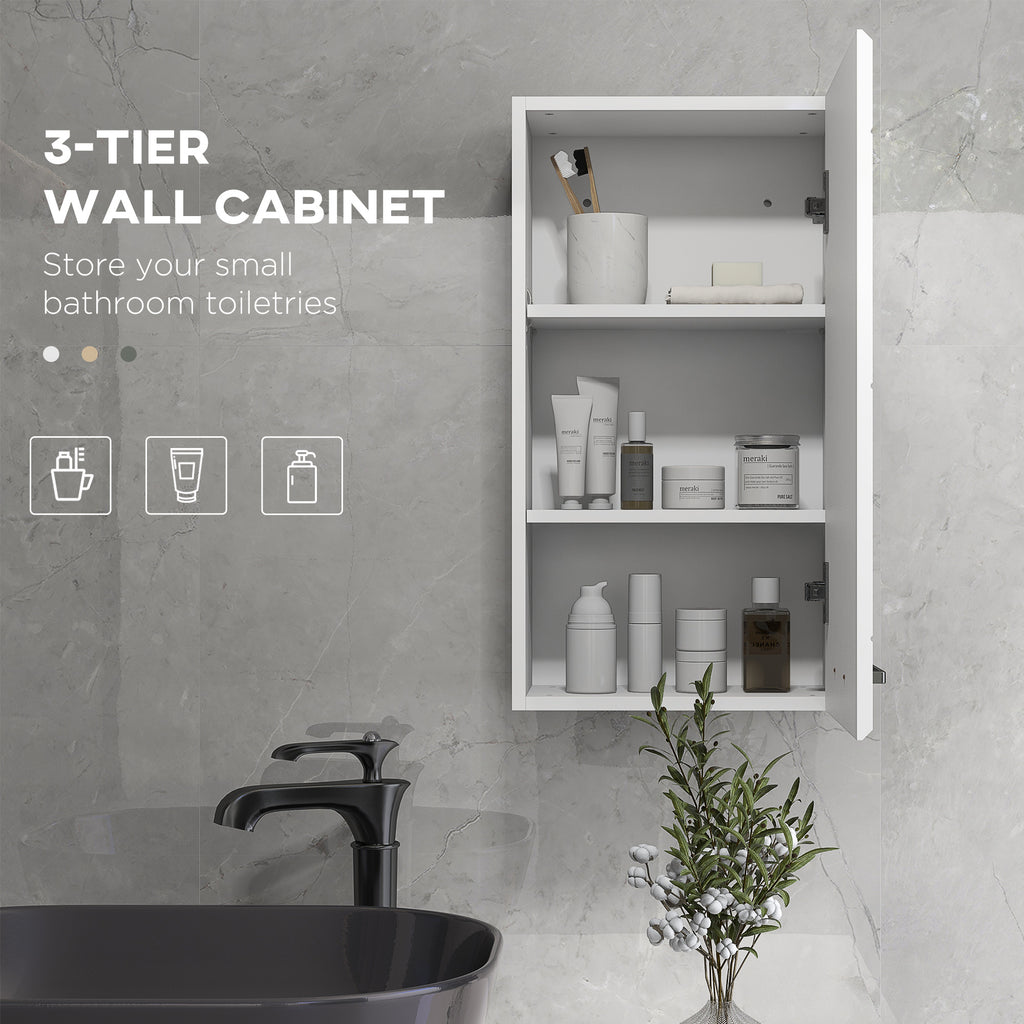 kleankin Wall-Mounted MDF Bathroom Cabinet with 3 Shelves and Adjustable Top Shelf, 37x22.5x70 cm, White - Borgè