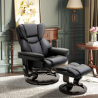 Relaxing Chair with Ottoman, Footrest and Massage Function, 145° Reclining and 360° Swivel, Black