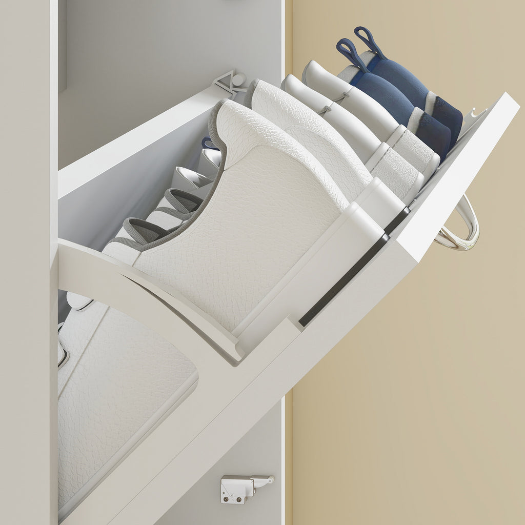 HOMCOM 5-Door Anti-Tip Wooden Shoe Rack, 65x17x180.5 cm, White