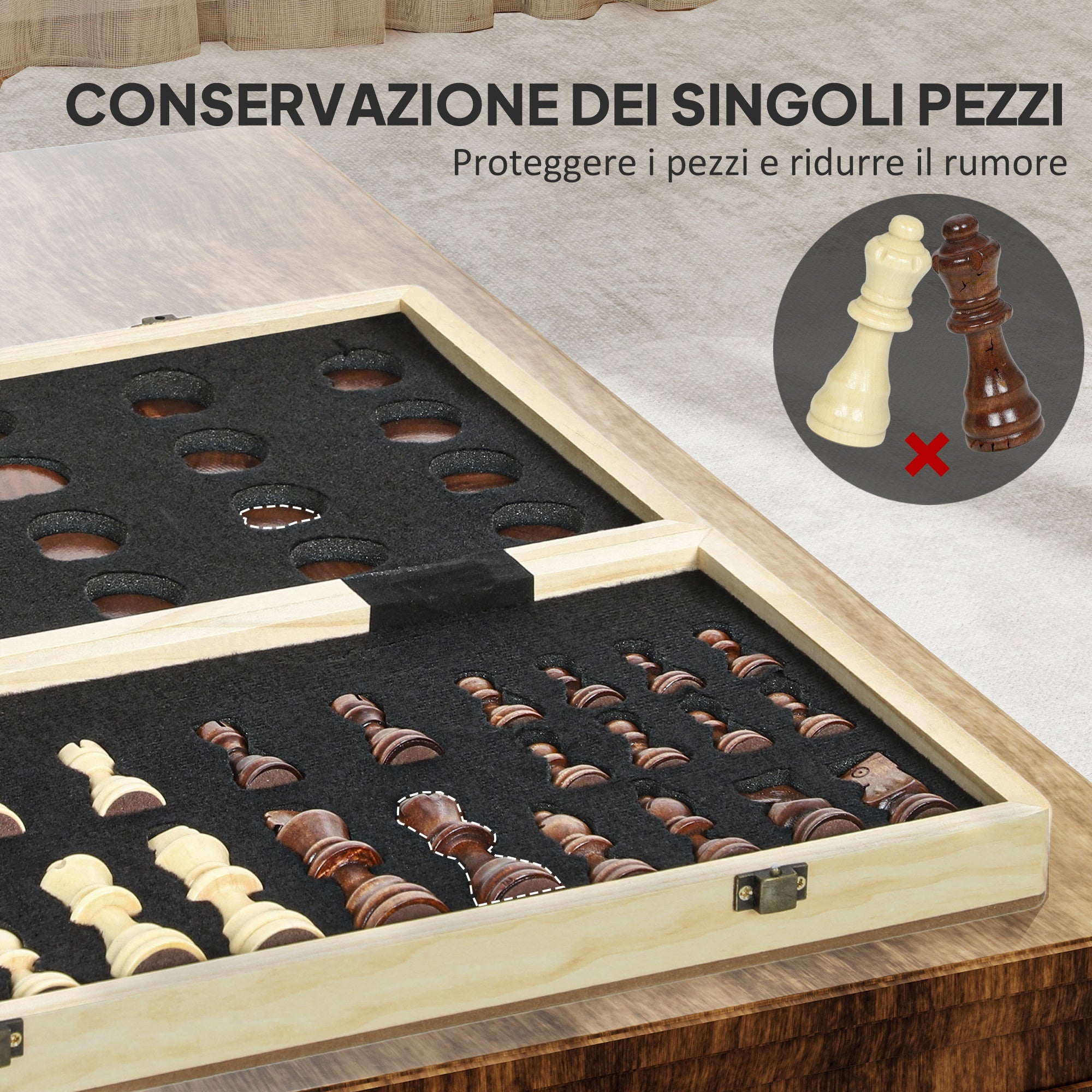 SPORTNOW Folding Chess and Checkers Board with Compartments, Wood and Metal, 38.5 x 38.5 x 2.8 cm, Black and White