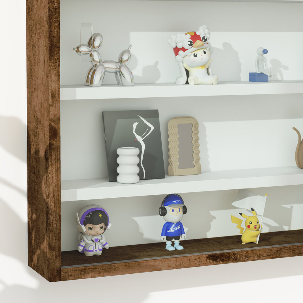 80x9 4-Tier Adjustable Display Cabinet, Wall-Mounted Glass and Wood Display ...