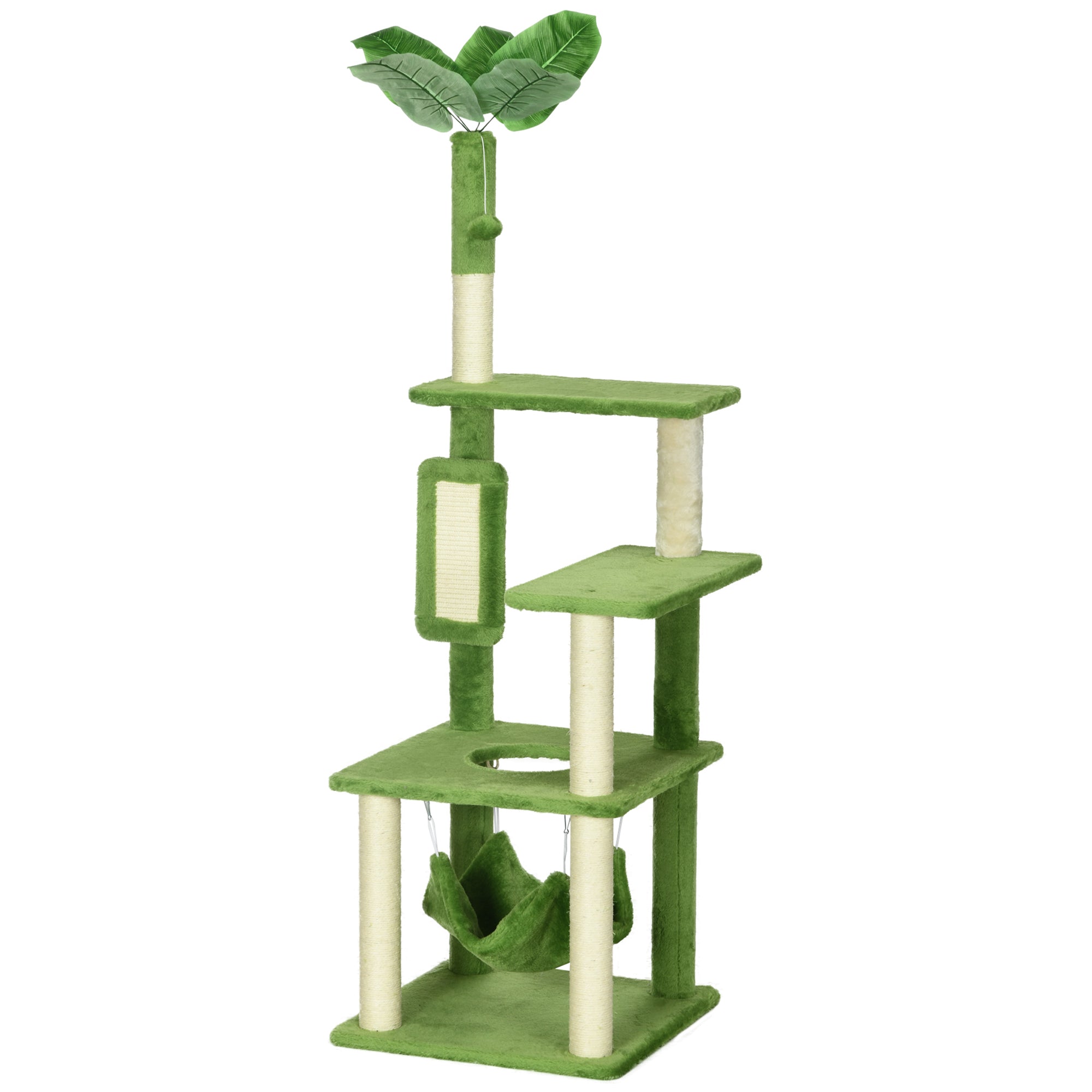Cat Tree for cats with hammock, ball and Scratch Pole, 49x49x142cm, green - Borgè