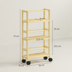 3-Tier Bathroom Shelf with Wheels, Bamboo Wood Trolley, 36x15x73 cm, Wood Color
