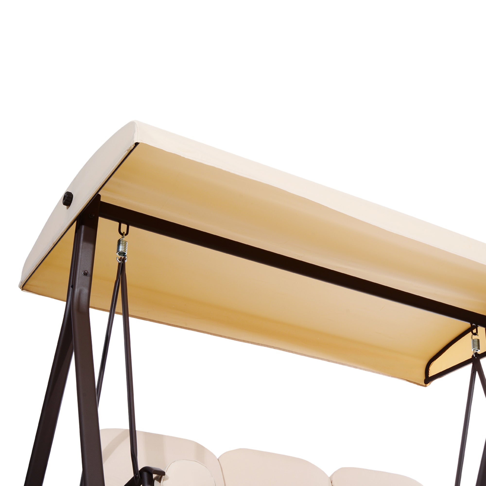 3-Seater Swing with Adjustable Roof, Cup Holder and Cushions, in Metal and Polyester, 208x121x172 cm, Beige