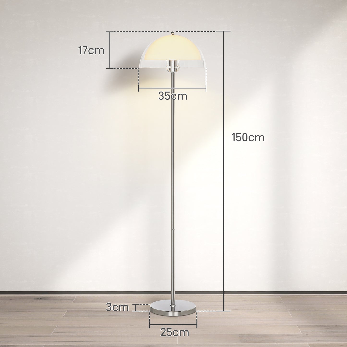 Modern Floor Lamp with Double Layer Lampshade, Metal and Acrylic, Ø35x150 cm, White