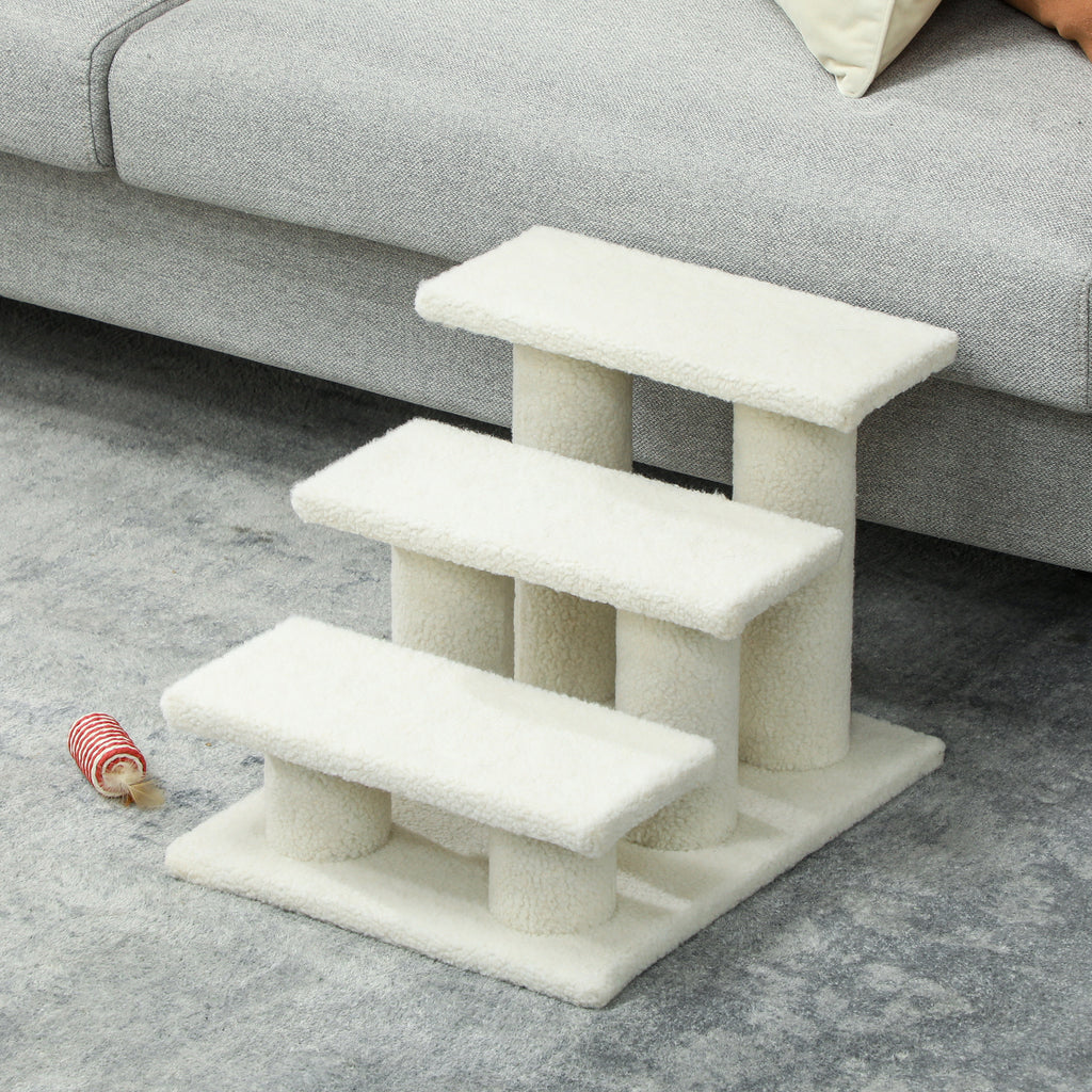 PawHut 3-Step Plush Dog and Cat Ladder, 45x35x34 cm, Beige