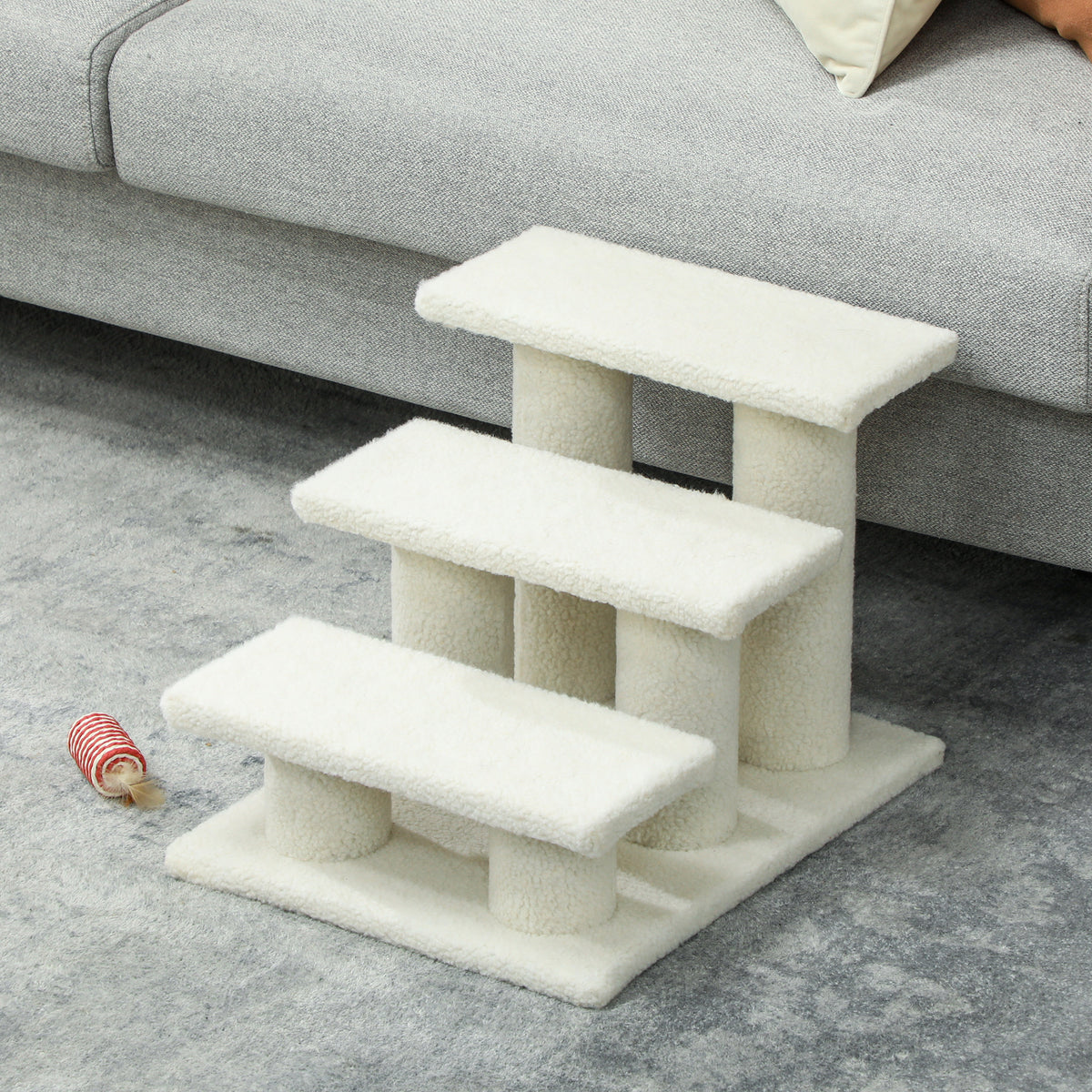 PawHut 3-Step Plush Dog and Cat Ladder, 45x35x34 cm, Beige