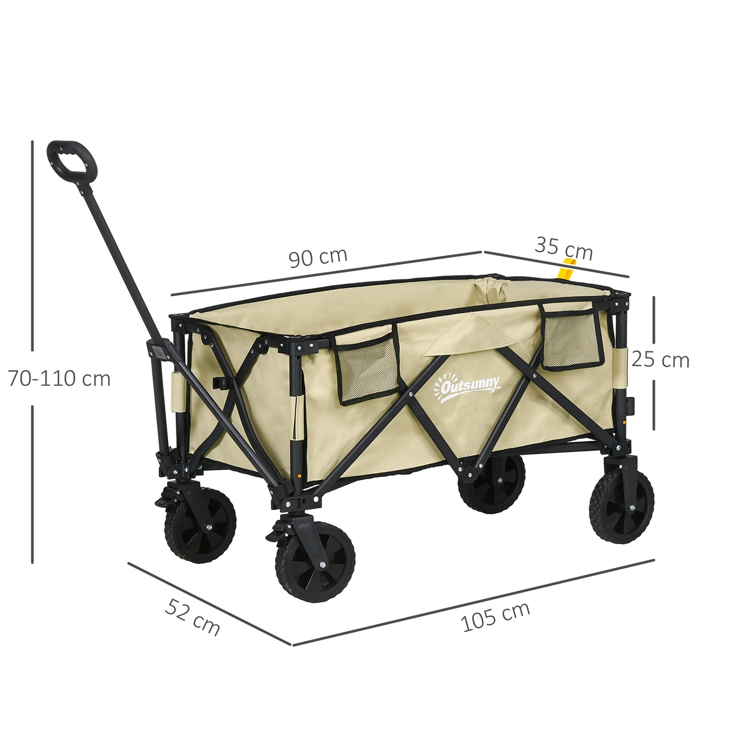 Outsunny 78L Folding Garden Trolley in Steel, Oxford Fabric and Plastic, 105x52x70-110 cm, Khaki color - Borgè