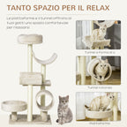 Cat Tree Toy with Different Platforms in Natural Sisal, Height 105cm, Cream