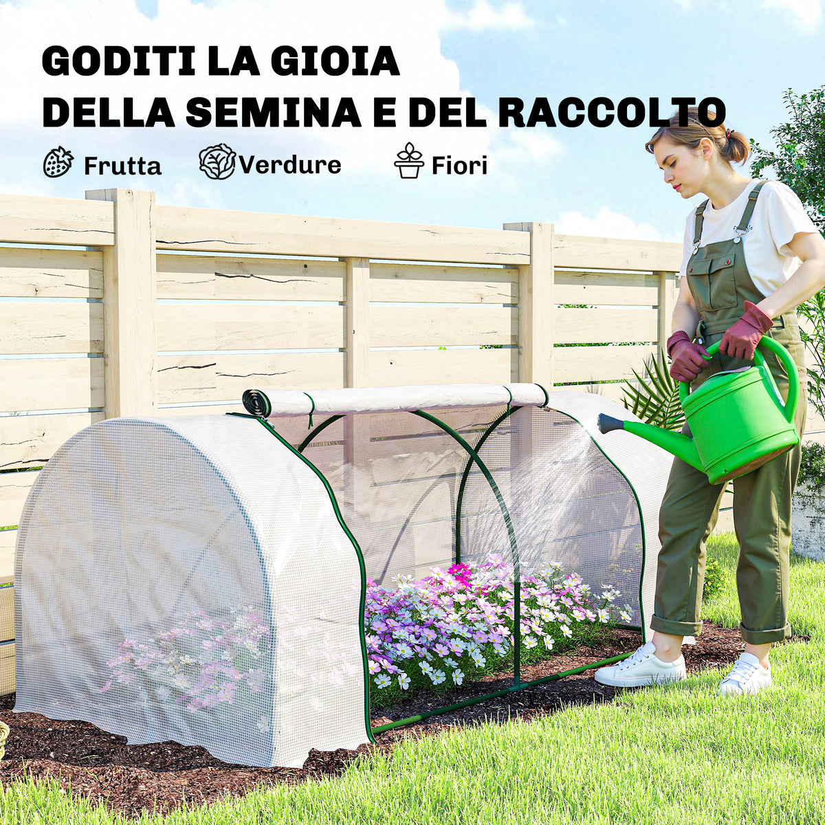 Outsunny Steel Tunnel Greenhouse with PVC Cover, 200x100x80 cm, White