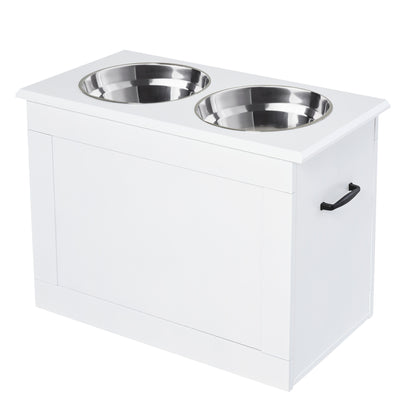 Raised Bowls for Large Dogs, MDF Stand with 2 Stainless Steel Bowls, 60x30x41 cm, White