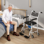 Wheelchair with Waterproof Toilet 4 in 1 with Folding Footrest, in Aluminum and Plastic, Black