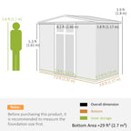 Outsunny Galvanized Steel Garden Storage Shed with 2 Doors, 246x117x180 cm, Light Grey