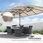 Double Umbrella with 12 Ribs with Crank, in Polyester and Steel, 450x265x260 cm, Cream White
