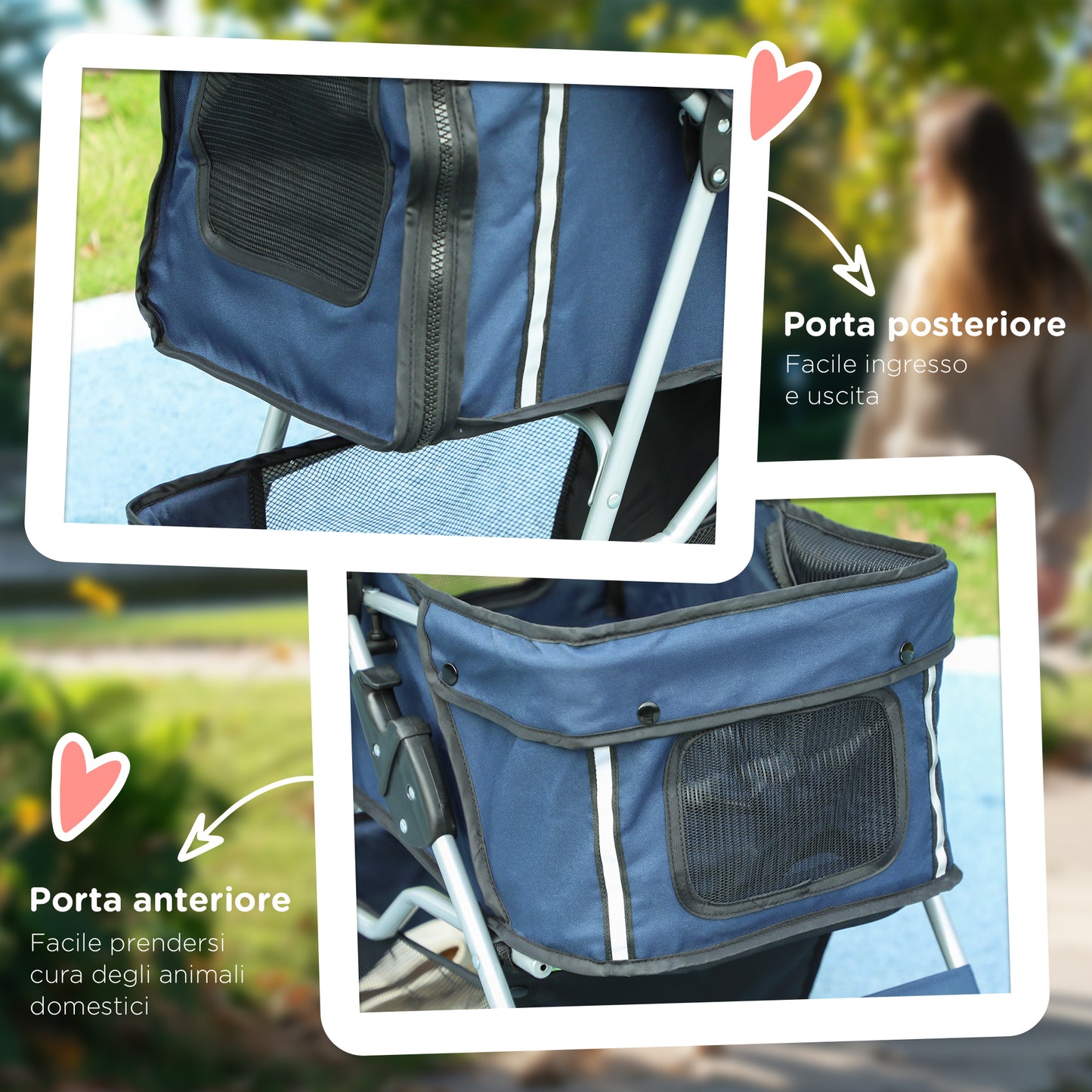 Folding Dog Stroller with Basket and Cup Holder, Max. Weight 10 kg, 75x45x97cm, Dark Blue