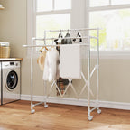 Folding Clothes Airer with 3 Adjustable Bars, Swivel Wheels and Stainless Steel Frame, Silver