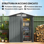 Outsunny Steel Garden Shed with Sloped Roof and 4 Air Vents, 152x132x188 cm, Grey