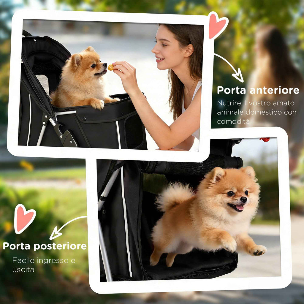 PawHut Folding Dog Stroller with Basket and Cup Holder, Max. Weight 10 kg, 77 x 44 x 102 cm, Black