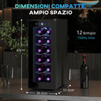 12 Bottle Refrigerator Cooler with Dual Temperature Control, Adjustable Shelves and Lights, Black