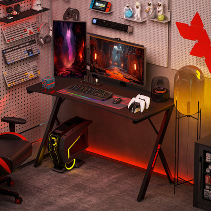 Gaming Desk with Adjustable RGB LED Lights and K-Shaped Legs, Made of Wood and Steel, 120x60x75 cm, Black