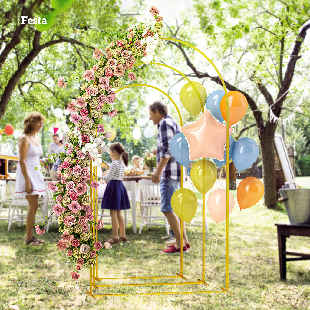 Set of 3 Garden Arches 1.8m, 2m, and 2.2m, Decorative Metal Arches, Gold Color