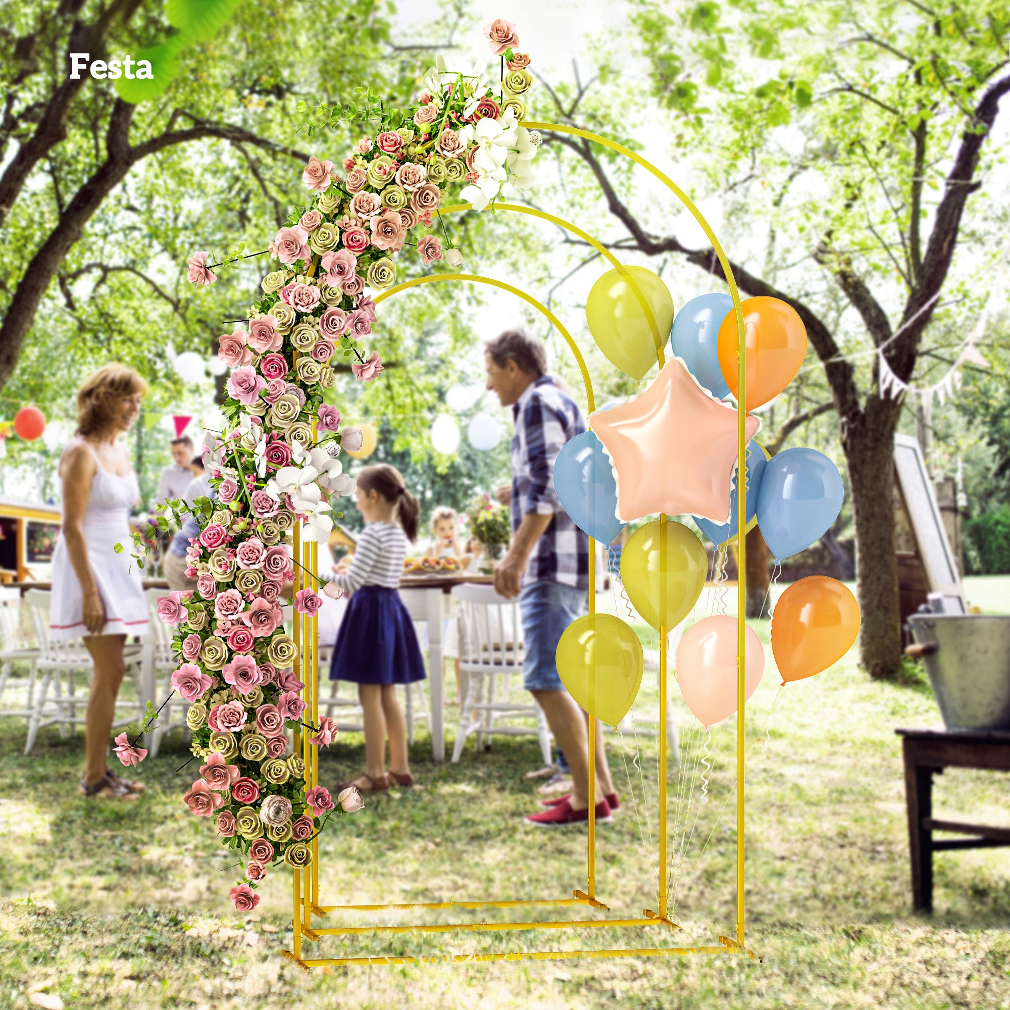 Set of 3 Garden Arches 1.8m, 2m, and 2.2m, Decorative Metal Arches, Gold Color