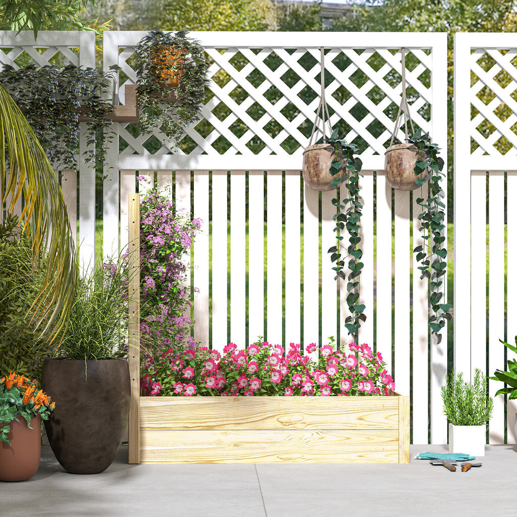 Planter with Trellis for Climbing and Open Bottom, in Fir Wood, 115x60x110 cm, Wood color