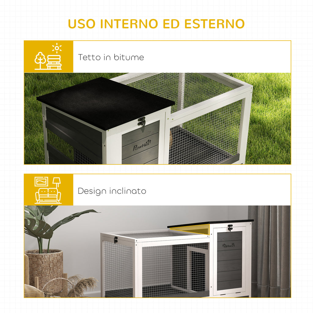 Outdoor Rabbit Hutch on Wheels with Removable Tray, in Fir Wood and Steel, 91x51x66 cm, Multicolor