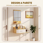 Hallway Set with Mirror, Shelf, Wall Cabinet with Drawer and 2 Open Shelves, Wood and Glass