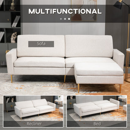 Homcom sofa bed 3 seats in fabric with footrests and vessels with 5 reclinations, 213x91x83cm, cream - Borgè