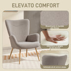 Modern Sherpa Fabric Upholstered Armchair with High Back and Armrests, Grey