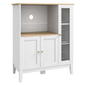 Microwave Cabinet with Lower Cabinet and 3 Side Shelves with Glass Door, Wooden, 80x35x97 cm, White