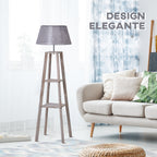 Homcom wooden ground lamp with 3 shelves and fabric lampshade, 45x45x148cm, gray - Borgè