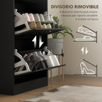 Space-saving 3-drawer shoe rack with adjustable shelves on 2 levels, in wood, 60x23.5x115 cm, Black