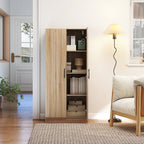 Modern Kitchen Sideboard with 2 Adjustable Shelves and Soft-Close Doors, 75x40x165 cm, Wood