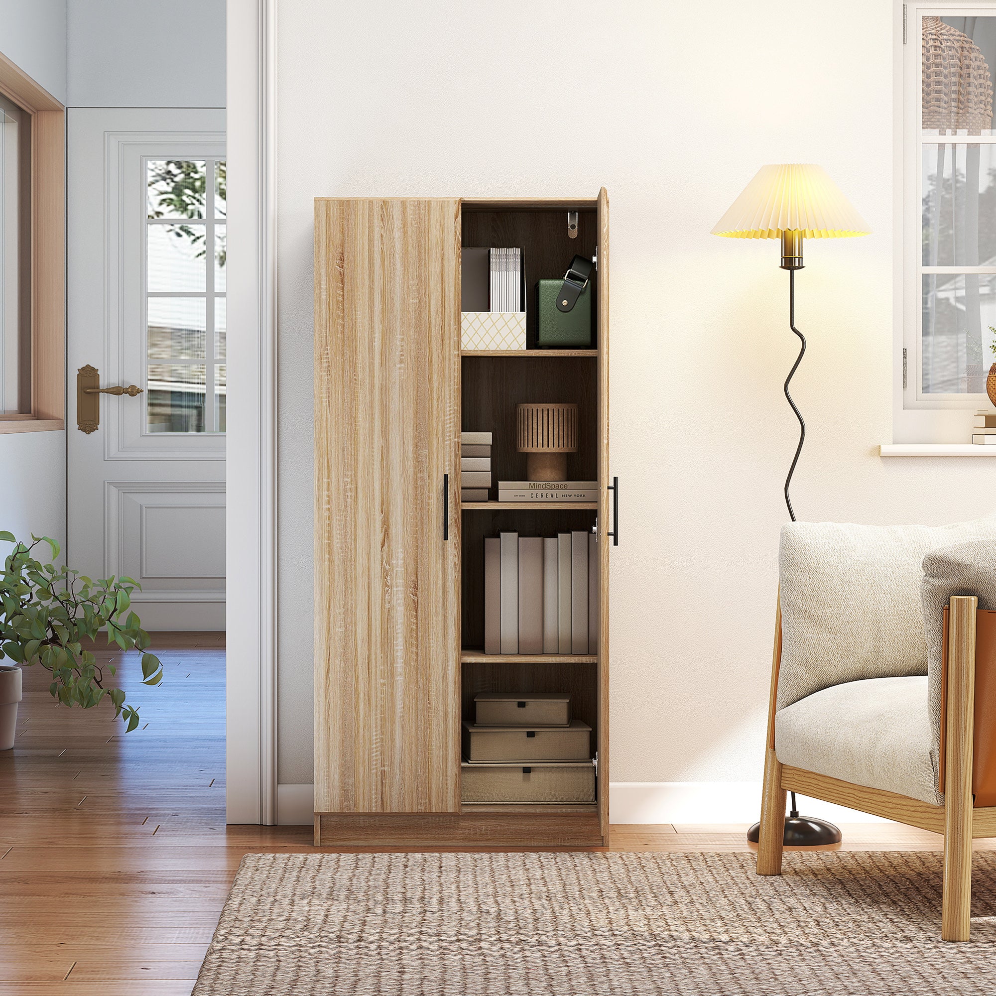 Modern Kitchen Sideboard with 2 Adjustable Shelves and Soft-Close Doors, 75x40x165 cm, Wood