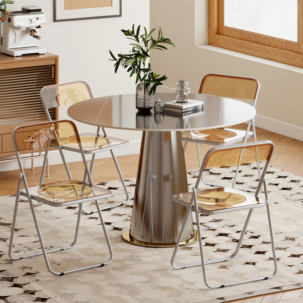 Set of 4 Space-Saving Folding Chairs for Living Room and Events, Steel and Acrylic, Orange