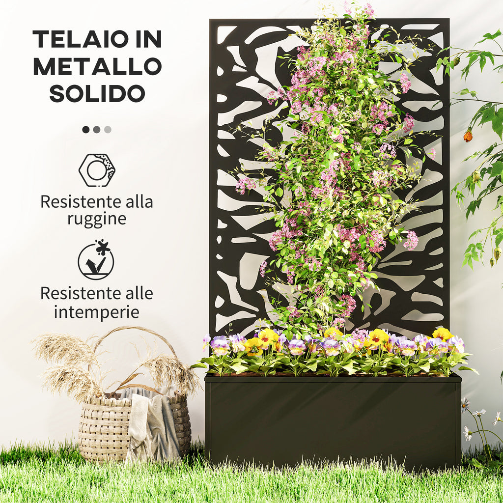 Outsunny Steel Planter with Trellis for Climbing Plants, Wall or Ground Mounting, 61x23x113 cm, Black