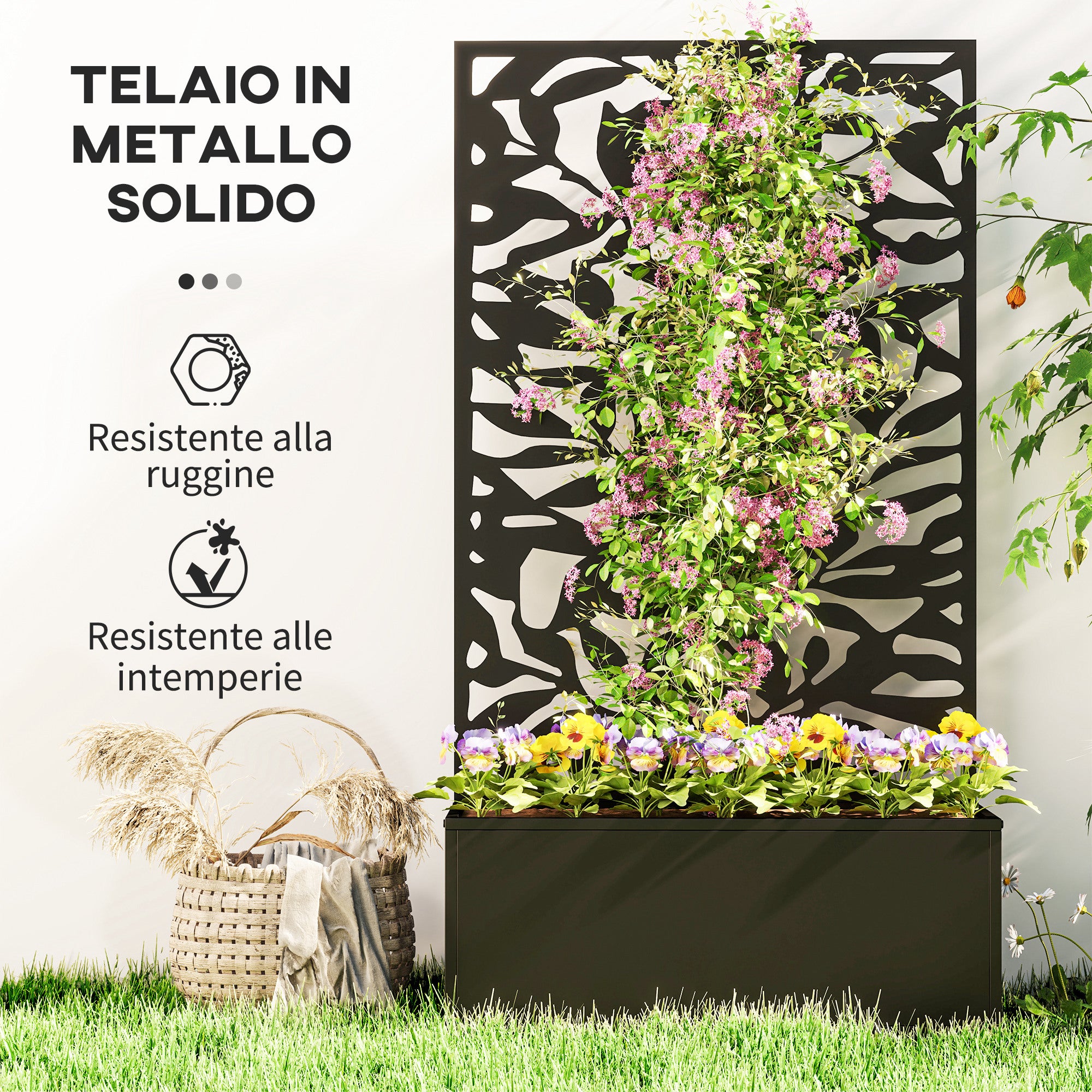 Outsunny Steel Planter with Trellis for Climbing Plants, Wall or Ground Mounting, 61x23x113 cm, Black