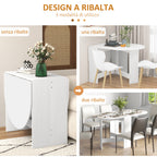 Folding Table for 6 People with 2 Oval Wooden Drop-Leafs, 163x80x75 cm, White