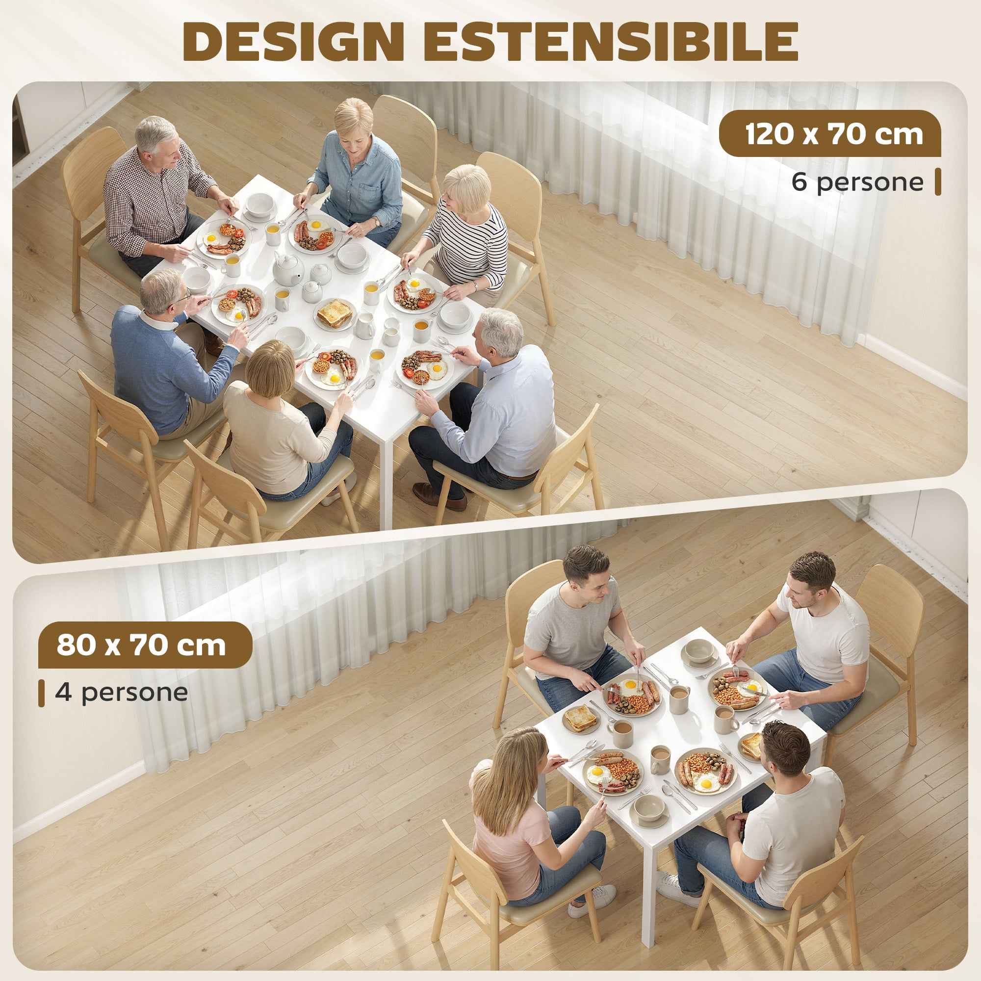 Space-Saving Rectangular Extendable Dining Table, 80-120cm, White