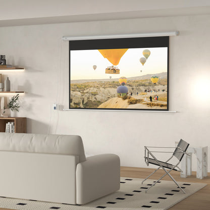 Motorized Projector Screen 84" 16:9 with Remote Control, 215x8x140cm, White