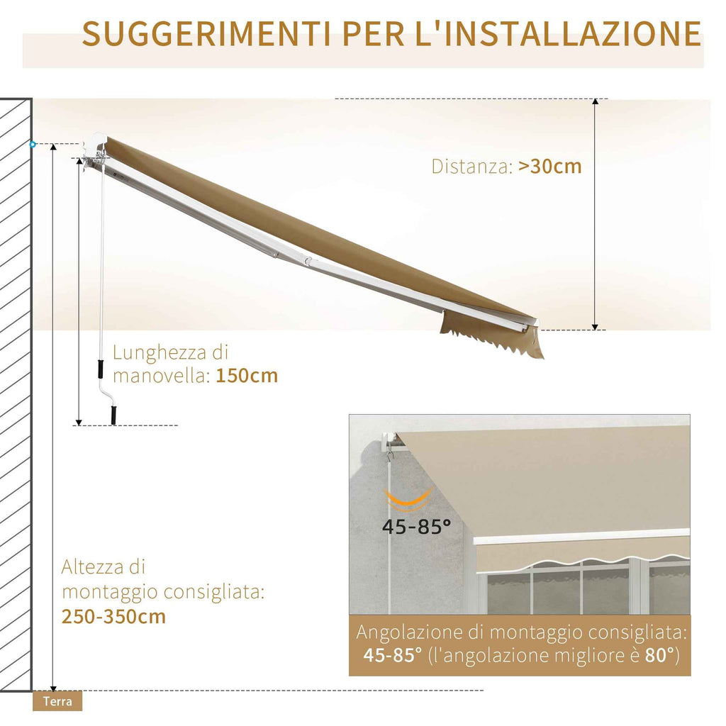 Outsunny 4x2.5m Hand-Cranked Roller Awning with Waterproof Cover, Metal and Aluminum, Beige