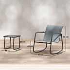 Outsunny 3-Piece Steel Outdoor Set with 2 Breathable Rocking Chairs and Glass-Top Coffee Table, Grey and Black