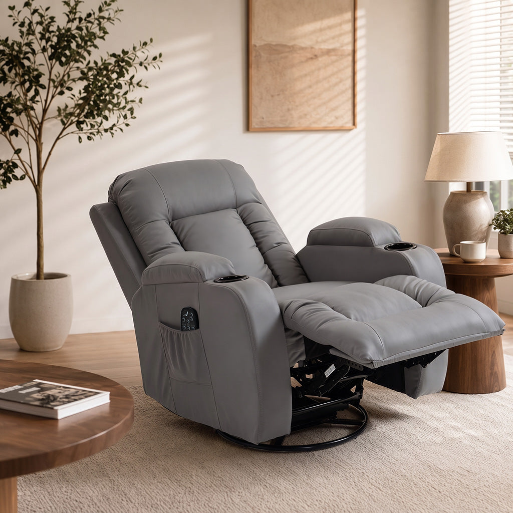 HOMCOM Heated Massage Recliner, 8 Massage Points with Remote Control, PU Leather, Light Grey