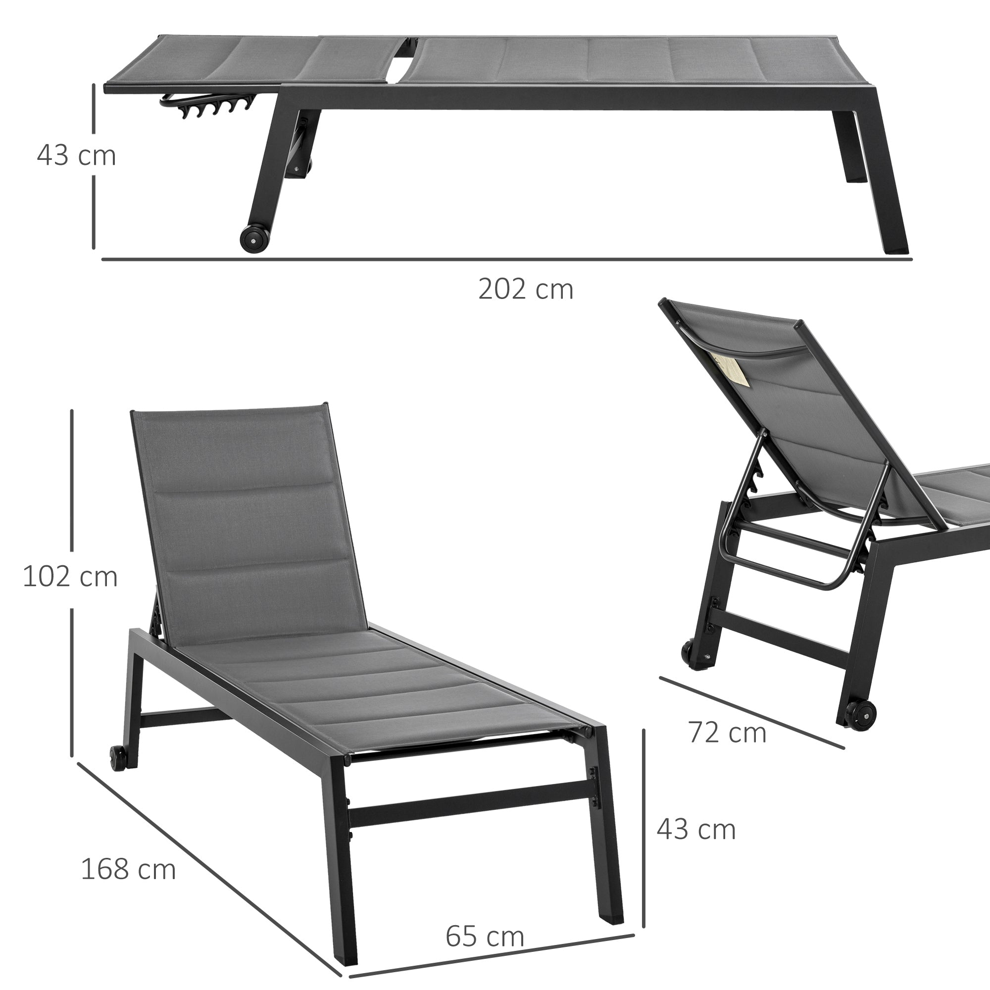 Outsunny 5-Level Reclining Garden Lounger with Padded Cover