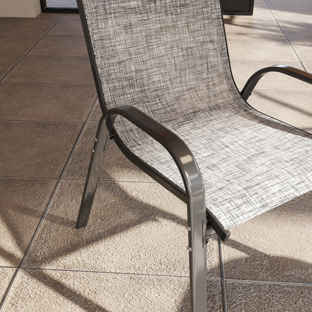 Outsunny Set of 4 Stackable Garden Chairs with Curved Armrests, in Steel and Breathable Fabric, 54x71x93 cm, Grey