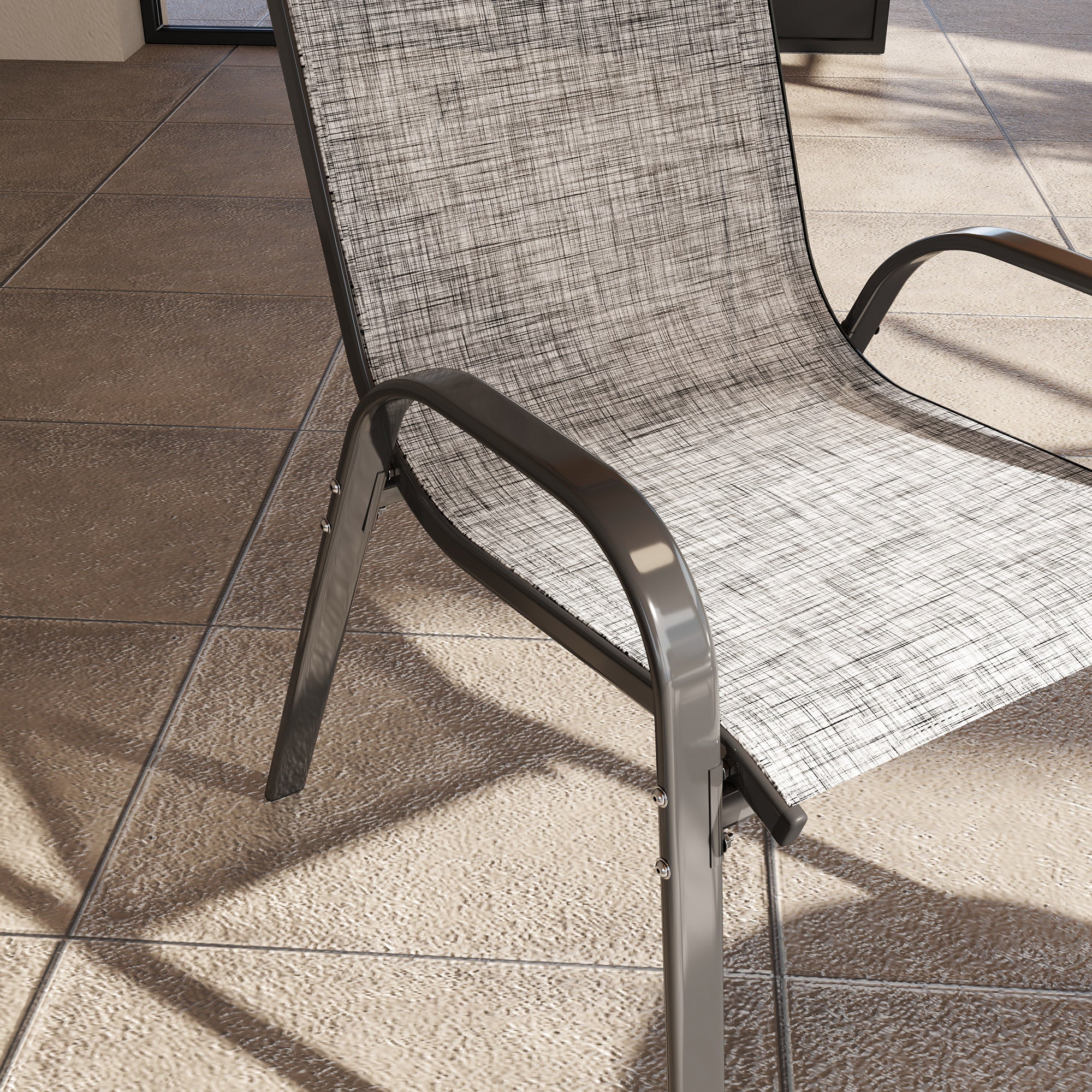 Outsunny Set of 4 Stackable Garden Chairs with Curved Armrests, in Steel and Breathable Fabric, 54x71x93 cm, Grey
